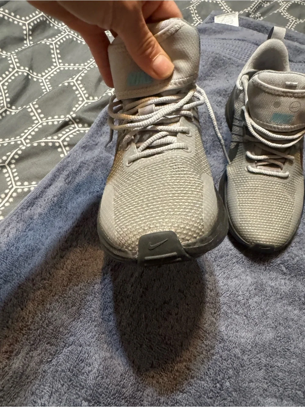 Nike Gray Shoe Size Label with Black Swoosh